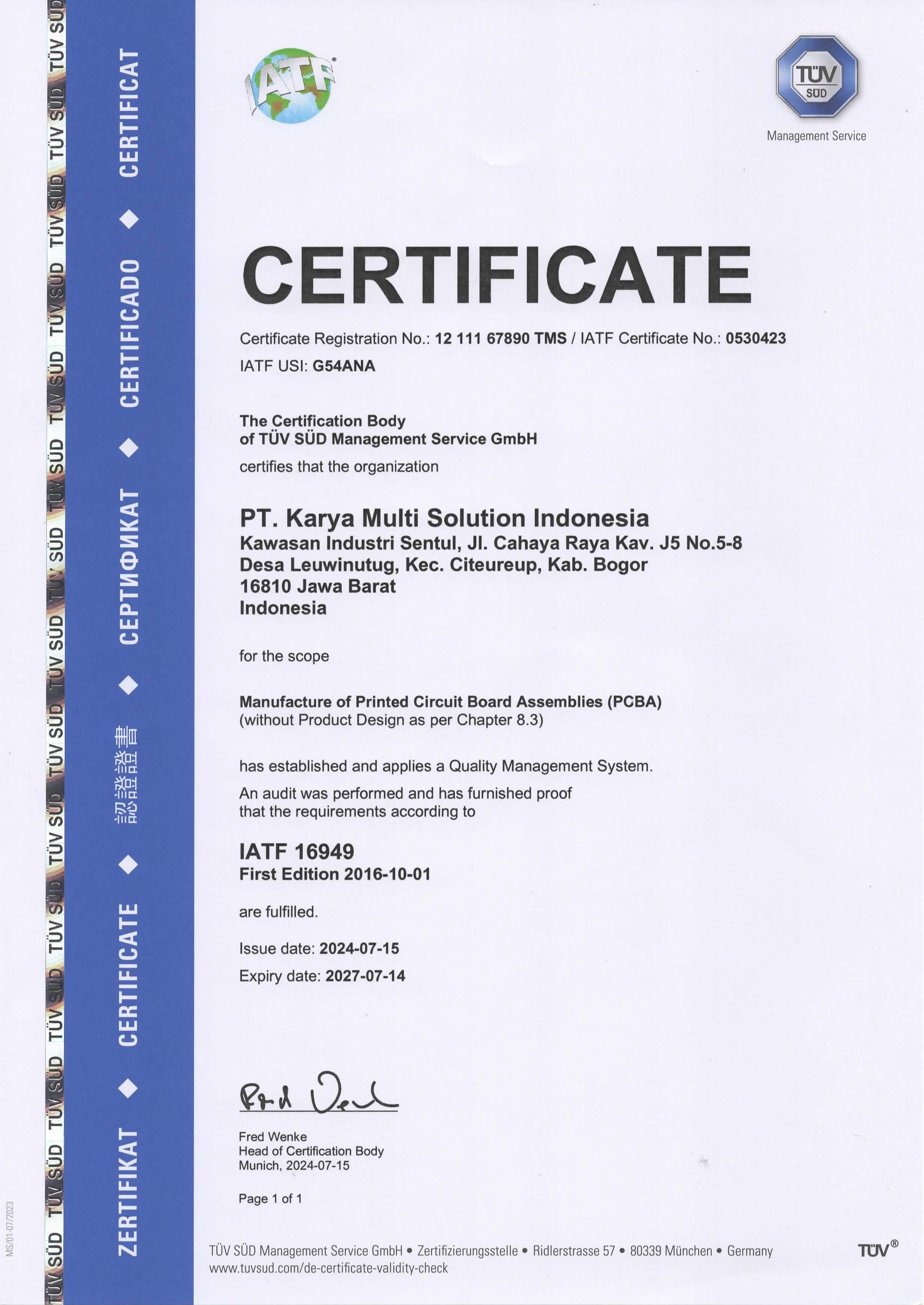 IATF 16949 Certificate